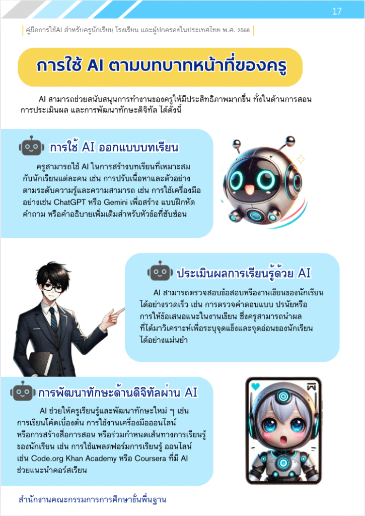 ดาวน์โหลด คู่มือการใช้ AI สำหรับครู นักเรียน โรงเรียน และผู้ปกครองในระดับการศึกษาขั้นพื้นฐาน พ.ศ. 2568